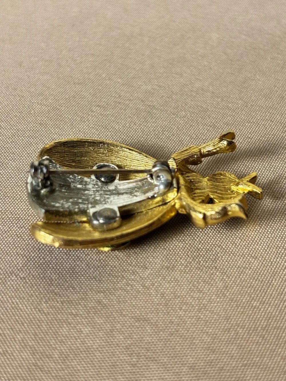 Vintage Gold Plated Green Blue Enamel Rhinestone Bug Brooch Pin Collectible A71 - Picture 4 of 8